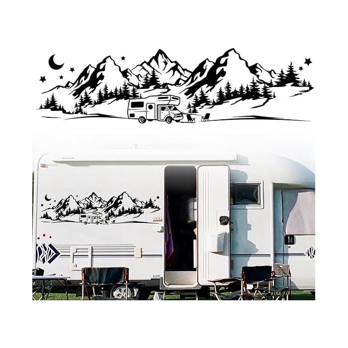 Autocollant Voiture Stickers Voiture Noir Autocollant Camping Car Montagnes Autocollants pour Camping-car PERSONNALISATION VEHICULE