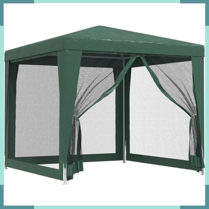 319223 Tente de fête avec 4 parois latérales en maille Vert 2.5x2.5 m