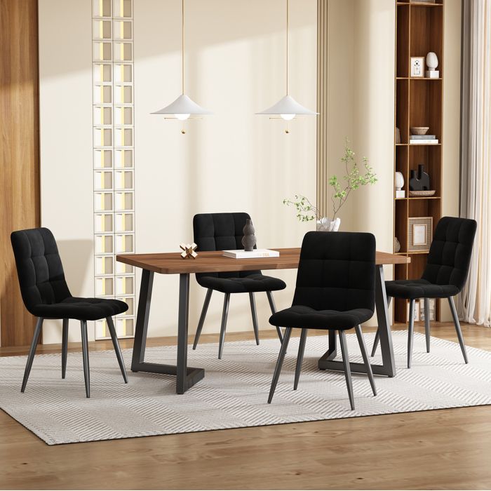 Ensemble table et chaises avec 1 table à manger et 4 chaises - BEAUNIV - MDF et métal - noyer et noir