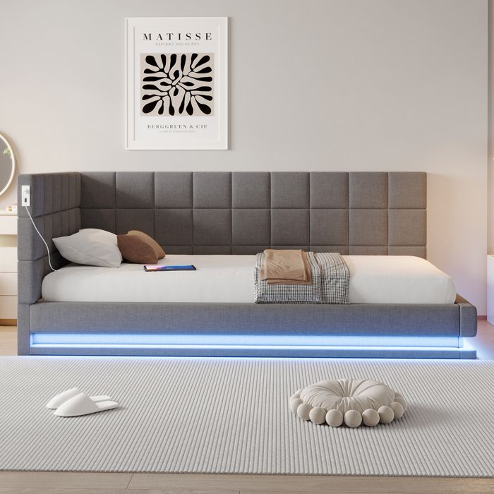 Canapé-lit convertible - KOMHTOM - 90x200 cm - Lin confortable - LED & USB intégrés - Lattis robuste (sans matelas) Canapé-lit convertible - KOMHTOM - 90x200 cm - Lin confortable - LED & USB intégrés - Lattis robuste (sans matelas)