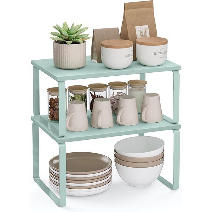 Étagère à Épices Lot de 2 Organisateur de Placard Étagère de Rangement de Cuisine Extensible Vert Clair de Lune MEUBLE A EPICES