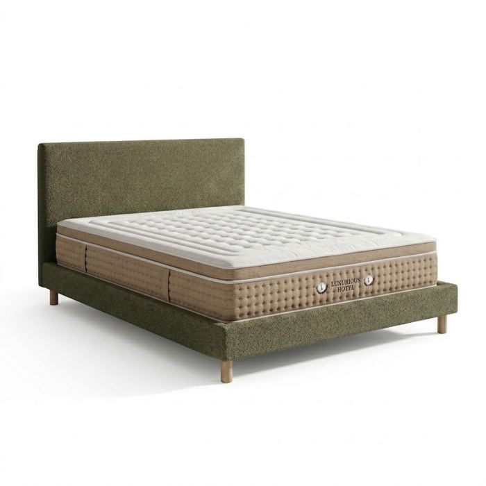 Ensemble literie - SAMPUR - 160x200 - Tête de lit bouclette - Matelas hôtelier 33 cm - Sommier à lattes Ensemble literie - SAMPUR - 160x200 - Tête de lit bouclette - Matelas hôtelier 33 cm - Sommier à lattes