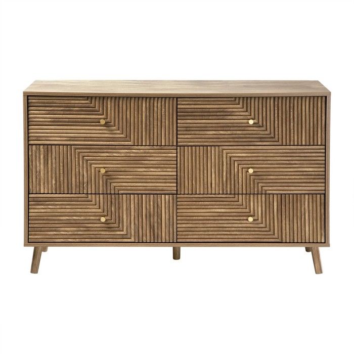 CALICOSY - Commode 6 tiroirs façades lamellées L120 cm - EDEN - Bois clair