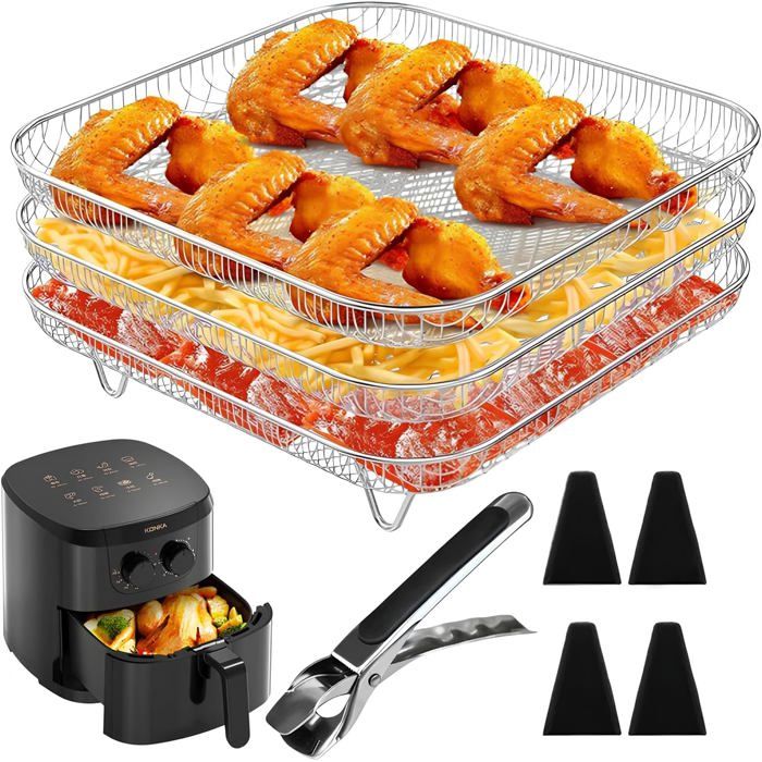 Grille de cuisson pour friteuse à air - Acier inoxydable résistant à la corrosion - 3 niveaux empilables