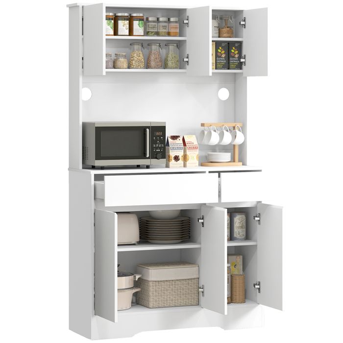 Armoire de cuisine - MINIMAL - 100 x 38 x 180 cm - 4 portes 2 tiroirs - Étagères réglables - Finition blanche Armoire de cuisine - MINIMAL - 100 x 38 x 180 cm - 4 portes 2 tiroirs - Étagères réglables - Finition blanche