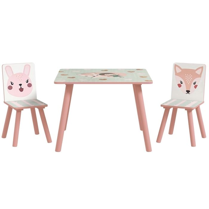 ELVORIN ensemble table et chaises enfant 60 x 60 x 44 cm 1 table et 2 chaises MDF certifie FSC bois de pin rose