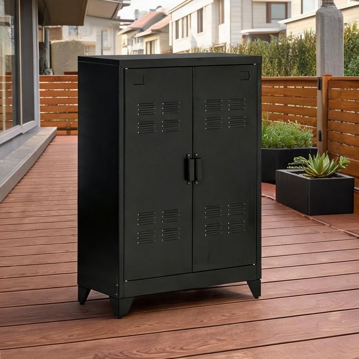 Armoire de rangement en métal noir style industriel 75 x 33 x 110 cm 2 étagères - Noir Métal 29.53 x 12.99 x 43.31 cm Ref DXI0WT