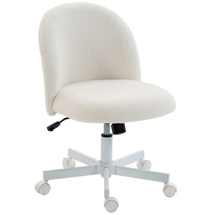 Chaise de bureau - HOMCOM - sans accoudoirs avec roulettes - hauteur réglable - tissu bouclette - 50 x 57 x 83 cm - crème Chaise de bureau - HOMCOM - sans accoudoirs avec roulettes - hauteur réglable - tissu bouclette - 50 x 57 x 83 cm - crème