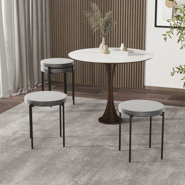 Tabouret de cuisine - WESTYLE - Lot de 4 - assise velours rembourrée - métal gris - empilable