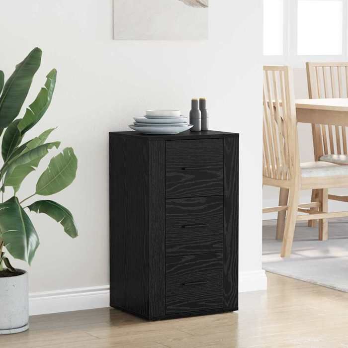 Noir Commode Salon CHIC Buffet bas/Cabinet 1 PC avec tiroir Chêne noir 40x33x70 cm Bois dingénierie N15724