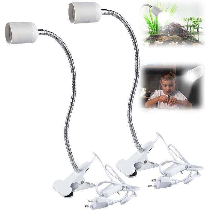 Lot de 2 lampes à pince : douille LED E27 lampe à pince avec col de cygne et interrupteur lampe à pince réglable à 360 °