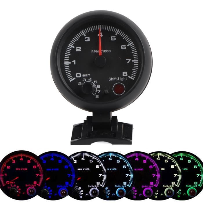 Tachymètre Voiture 52mm - Aiguilles LED Rouges, écran Blanc - Compatible 12V - Réglable Nombre De Cylindres - Pour Personnalisation Tableau De Bord