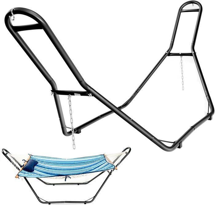 COSTWAY Support Hamac en Métal 280CM Type-H Lit Suspendu Brésilien Capacité 150KG avec 2 Chaînes et 2 Crochets (Hamac Non-inclus)