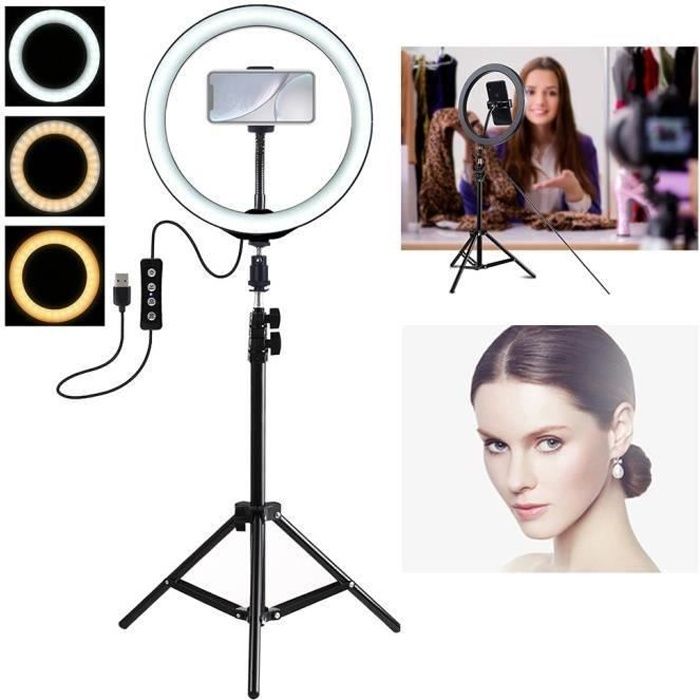 LAIZERE® Anneau Lumière d'appoint Beauté Dimmable 8 Pouces,3 Eclairages + 160cm Trépied Support Chaudes Froides