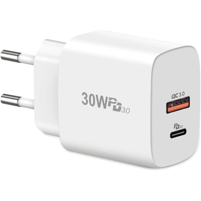 Chargeur USB C 30W,Cshare 2 Ports PD3.0 QC3.0 Rapide Adaptateu