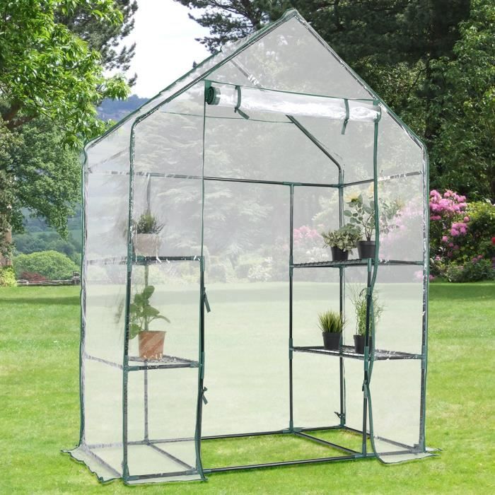 Mini Serre de Jardin Serre à Tomates Tente de Plante PVC 3 étages Transparent 143x73x195cm