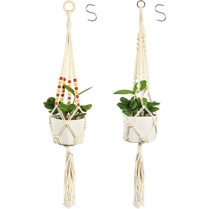 Lot de 2 paniers de fleurs à suspendre, corde de jute tressée avec