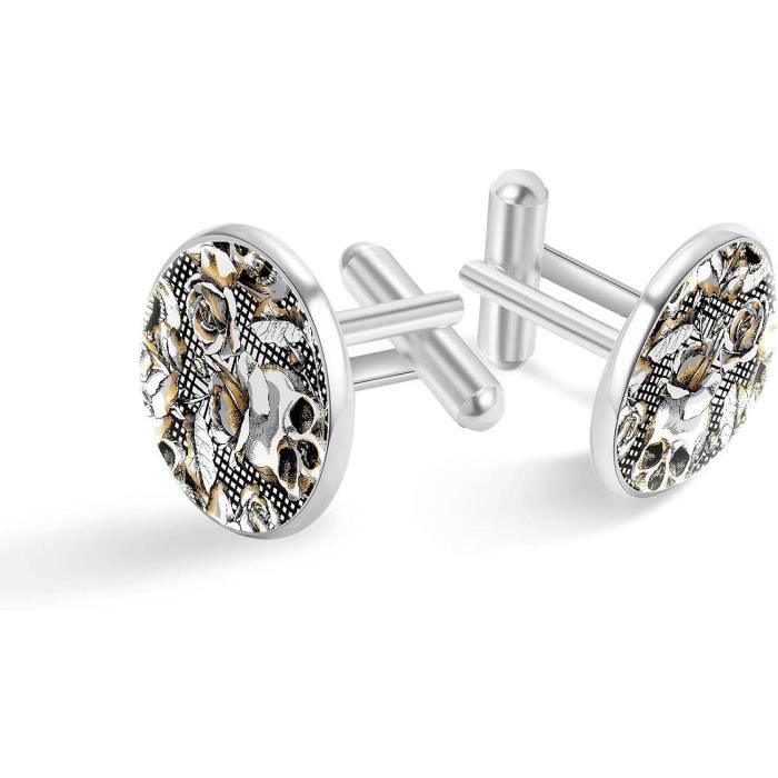 Boutons De Manchette Tête De Crâne - Créateur, Saphir Rouge, Or/argent