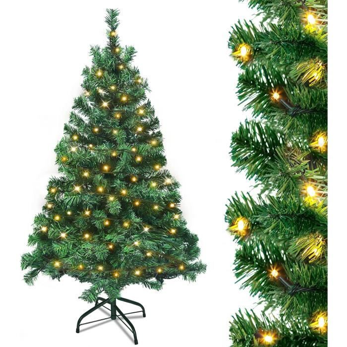 Sapin De Noël Artificiel 120 Cm Avec Guirlande LED – Effet Neige Et Pommes De Pin