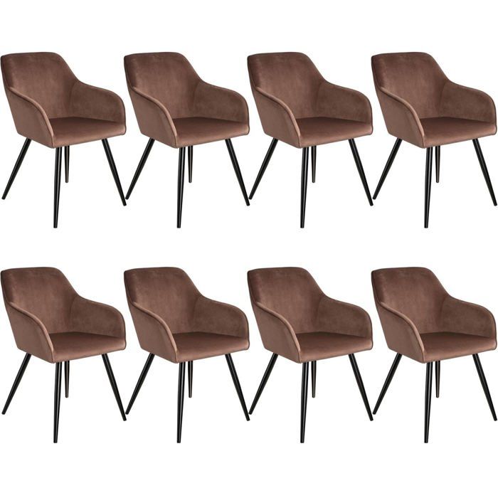 Lot de 8 chaises pieds noir siege de salon cuisine salle a manger design elegant velours marron