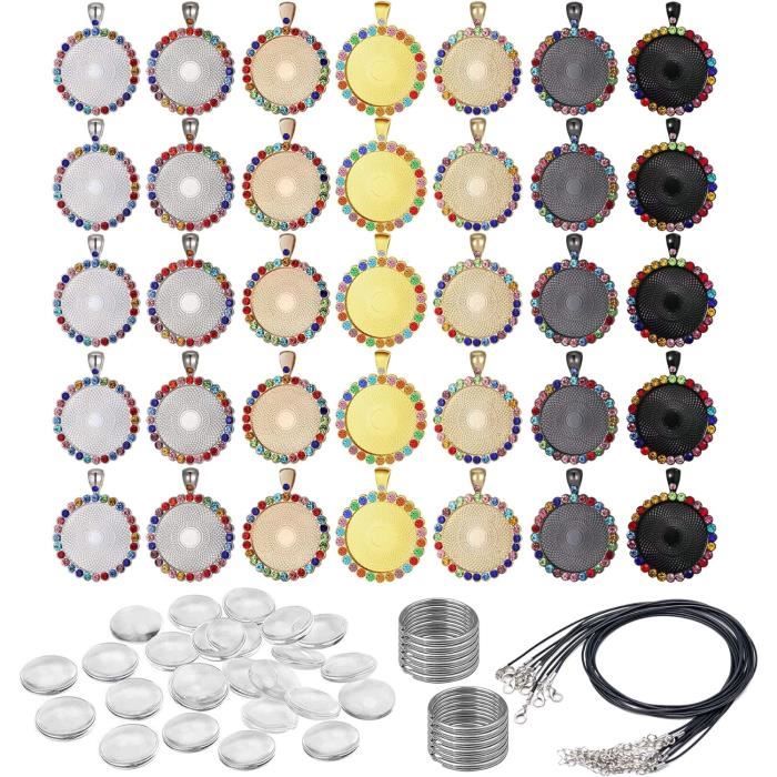 Allazone 62PCS Plateaux De Pendentif De Lunette En Strass Et Cabochons