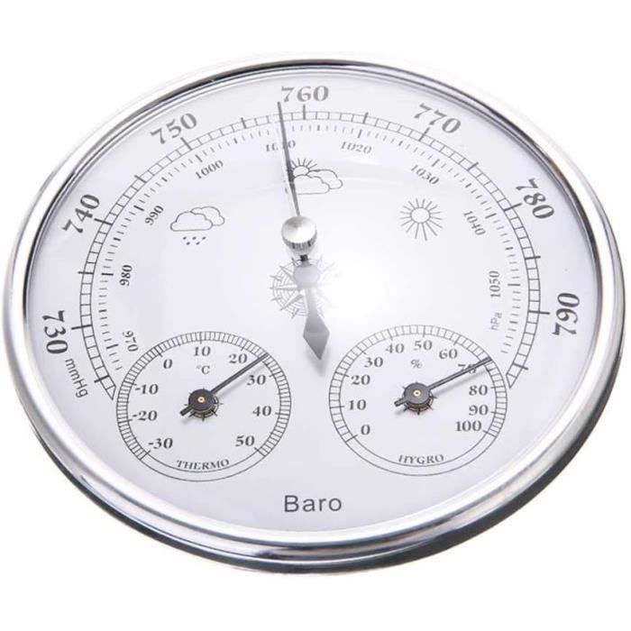Station Météo Murale 3 En 1 - Thermomètre, Hygromètre, Baromètre - Design Doré Pour Intérieur