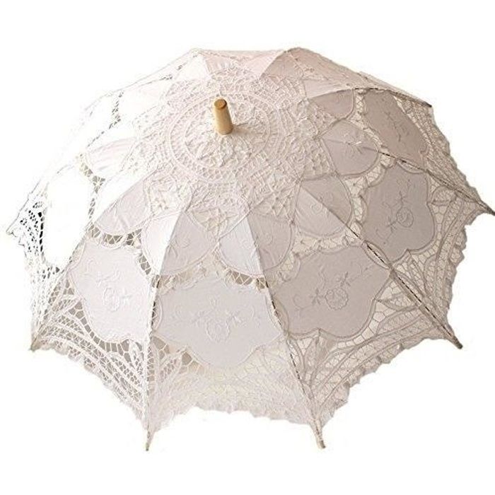Fait à la Main Dentelle Fleur Broderie Parasol Mariage Mariée Photographie Parapluie Tissu en Soie Matériel Small-Beige