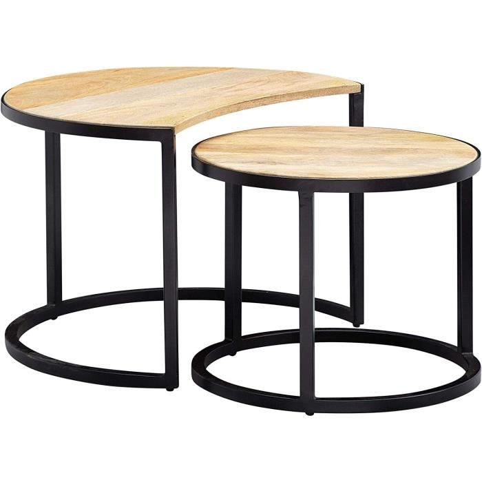 Table Gigogne Rondin Bois Pin - Set De 2 Tables Basses 40x40x40cm | Style Naturel Pour Salon