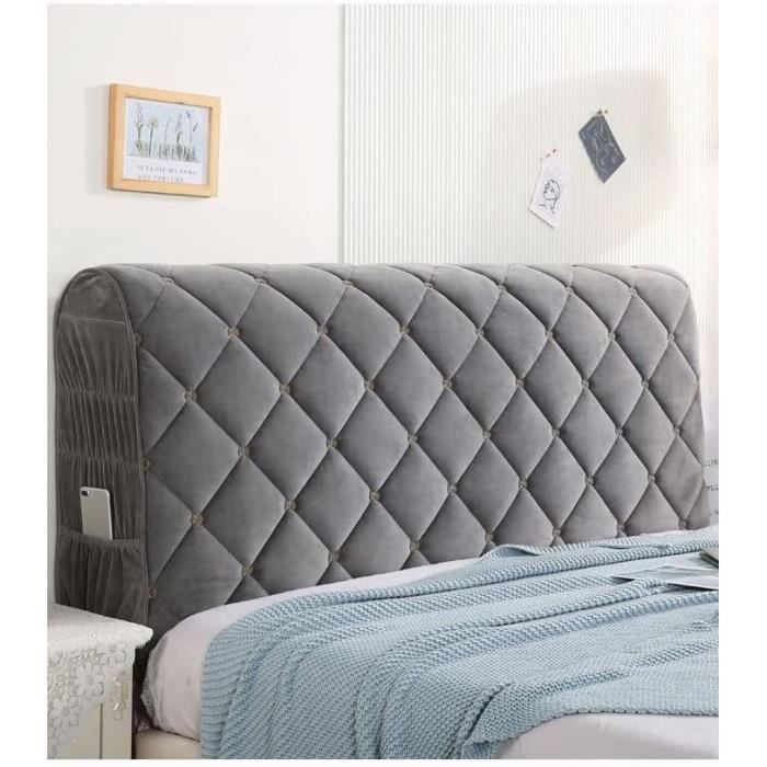 Housse De Tête De Lit Extensible En Velours - Protection Anti-poussière, Lavable, Adaptée Queen/king Size Jusqu'à 160cm - Couleur Crème, Design Moderne