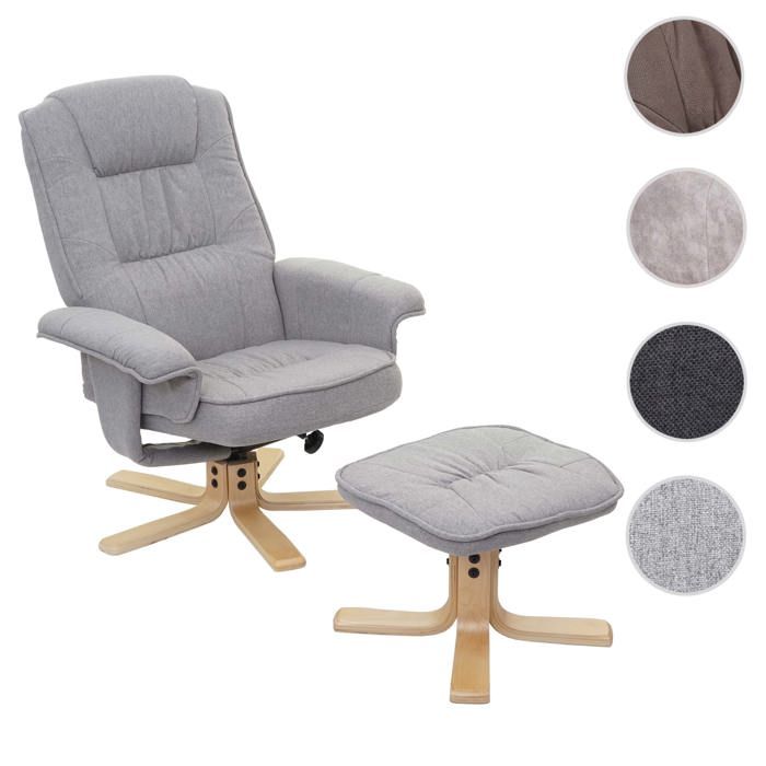 Fauteuil de télé M56 fauteuil de relaxation avec tabouret tissu ~ gris clair