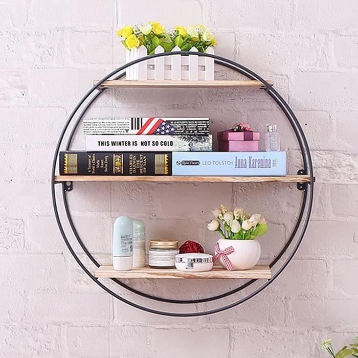 Rétro Rond Etagère Mural en Bois Fer Rangement Storage Présentoir ...