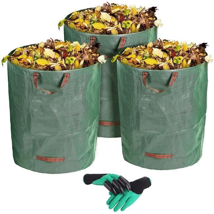 Sac de Jardin Réutilisable 300 L Pliable Lot de 3 Sacs Vegetaux Indéchirable Sac à Déchets de Jardin en Tissu Polypropylène Durable 