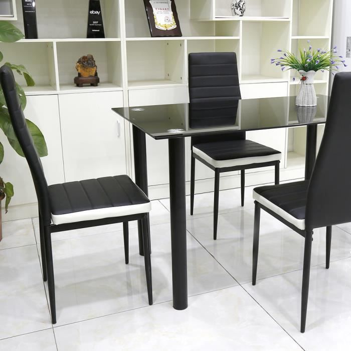 totu® Lot de 4 chaises de cuisie siege en cuir PU pieds en fer 40 x 39 x 98cm pour salle à manger noir et blanc scandinav