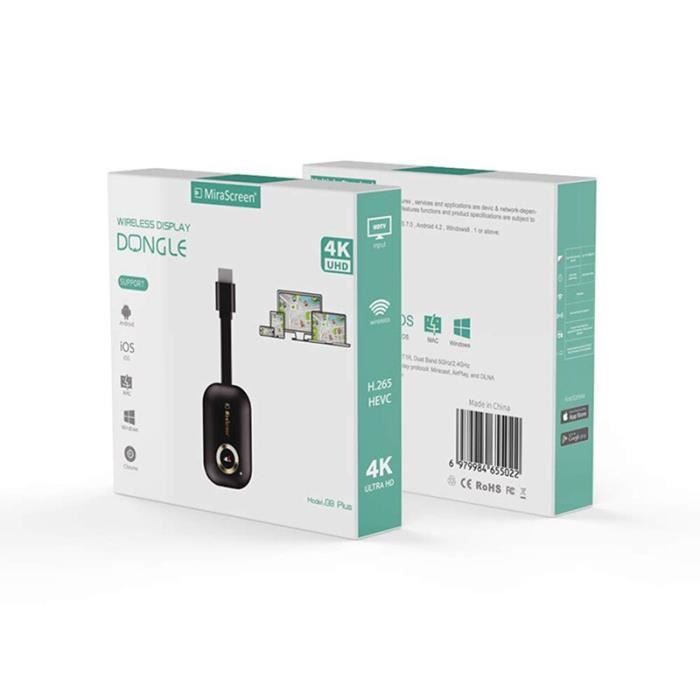 Dongle HDMI Sans Fil 4K - Adaptateur Miracast Bi-bande 2,4/5 GHz, Plug And Play Pour Android/iOS/Windows