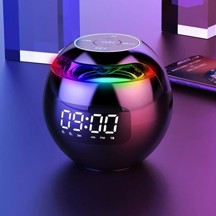 Noir - Réveil numérique à LED Radio TF-FM bluetooth haut parleur rond veilleuse colorée lecture de musiq