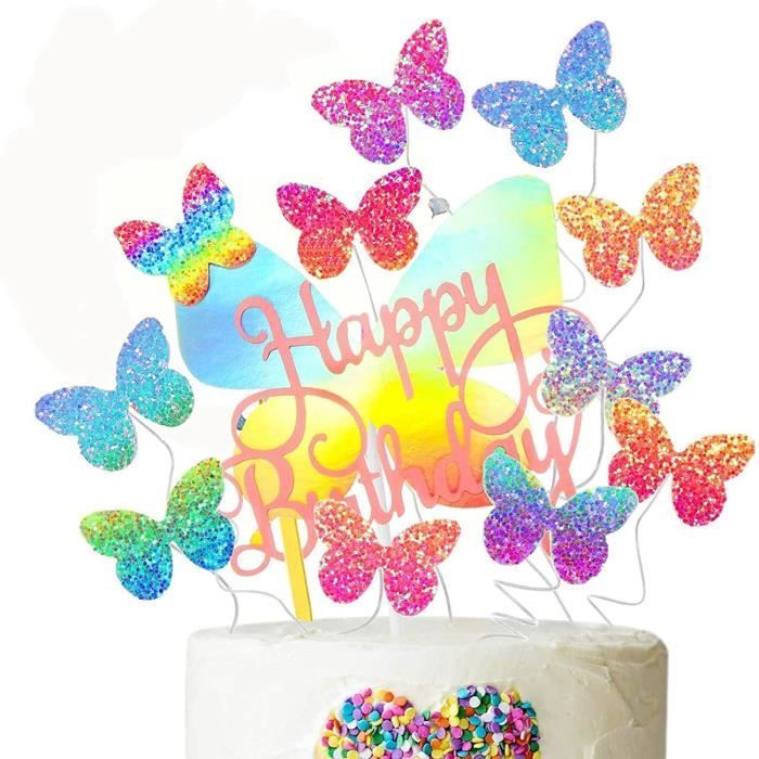 11 Pieces Gateau Topper De Papillon Happy Birthday Anniversaire Gateau De Carge Happy Birthday Et Decorations Papillon En Papier P Cdiscount Maison