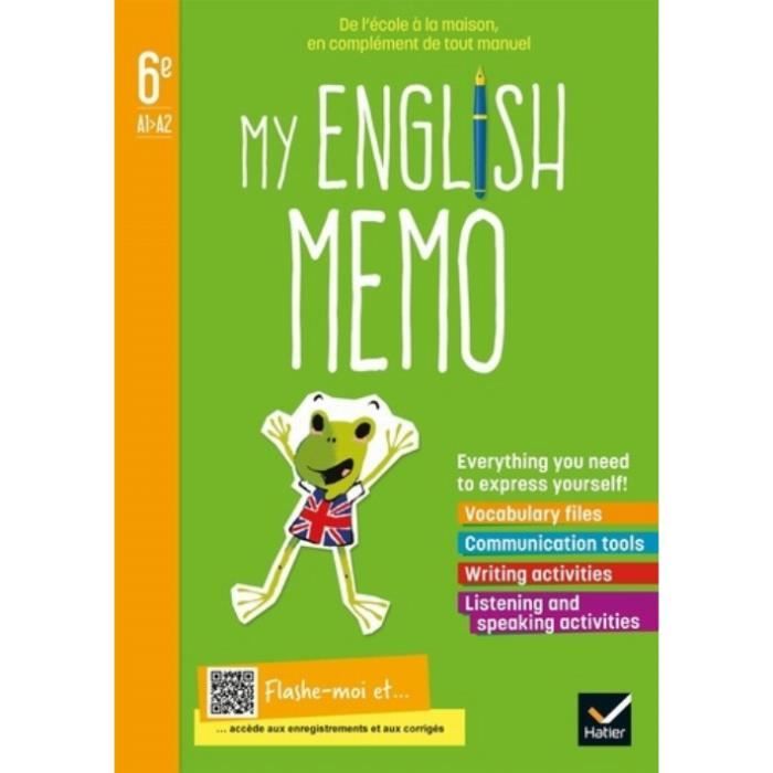 Anglais 6e A1-A2 My english memo. Cahier de l'élève, Edition 2021