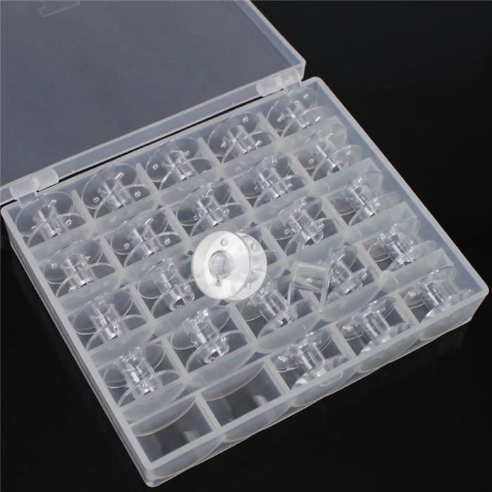 Lot De 25 Bobines Plastique Transparent Pour Machine à Coudre - Compatible Brother, Singer, Etc. (20x11 Mm)