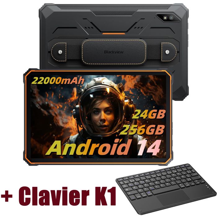 Blackview Active 8 Pro Tablette Incassable 10.36 2.4K FHD+ 16Go+256Go 22000mAh(33W) G99 48MP+16MP Android 13 Orange Avec Clavier