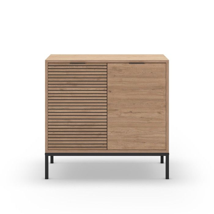 CALICOSY - Petit buffet 2 portes et pieds en métal Ariel - L80 cm - Bois clair