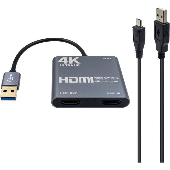 Carte De Capture Vidéo 4K 60Hz USB 3.0 – Enregistrement 1080P 60FPS + Boucle HDMI Pour Xbox, PS4, Switch, OBS