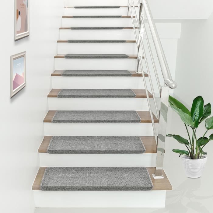 Lot de 15 marchettes descalier rectangulaires antidérpantes 65 x 24 cm avec bord gris clair
