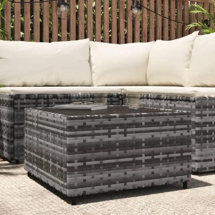 famirosa table basse de jardin carré gris 50x50x30 cm résine tressée-859