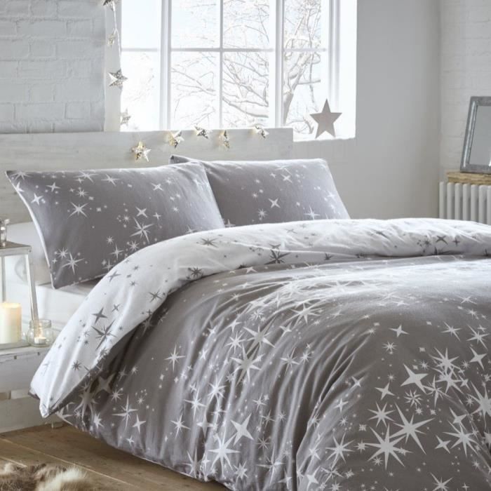 Parure de lit - flanelle de coton brossé - thème Noël - Galaxy - gris - lit  2 personnes - Cdiscount Maison