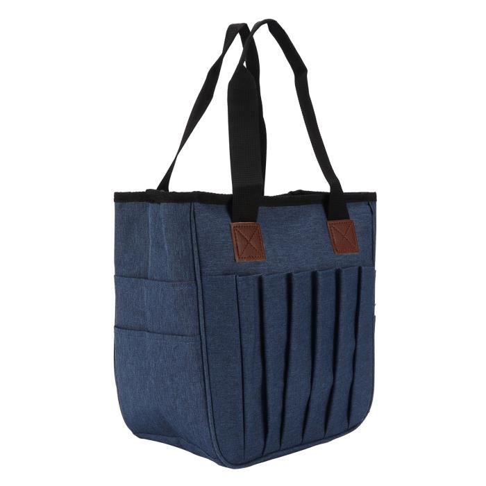 Sac De Rangement Pour Aiguilles à Tricoter - Tissu Bleu Fleuri Avec Manche En Bois