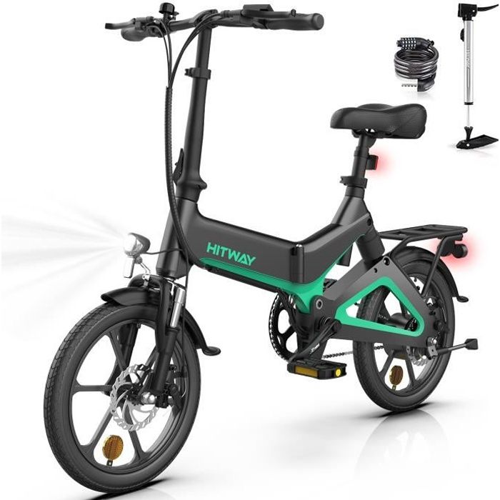 HITWAY vélo électrique E-Bike 16 Pouces léger 250W électrique Pliable d'assistance à la pédale avec Batterie 7,8Ah avec serrure