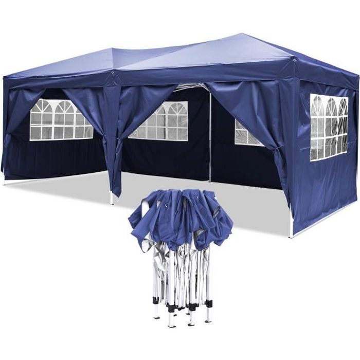 Tonnelle pliant imperméable de jardin, Chapiteau Tente de réception 3 x 6 m Pavillon, Pergola, Barnum - Bleu