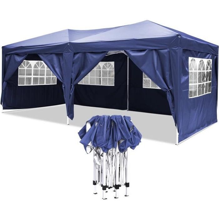 Outsunny Tonnelle Tente de Réception Pliante Pavillon Chapiteau Barnum 3 X  6 M Bleu Cote Demontables 