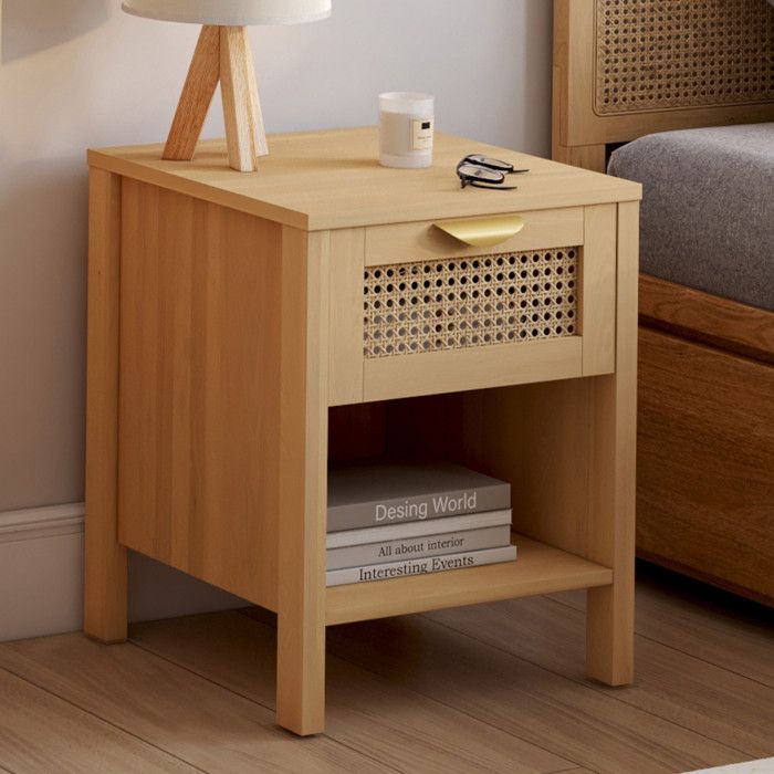 IDMARKET Lot de 2 tables de chevet EDHEN 1 tiroir avec niche cannage et bois IDMARKET Lot de 2 tables de chevet EDHEN 1 tiroir avec niche cannage et bois
