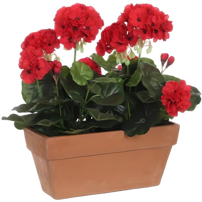 Fleur Plante Artificielle Géranium - L29 x l13 x H40 cm - Rouge - Mica Decorations